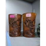 A pair of late 19th/early 20th century Chinese carved bamboo brush pots Location: