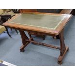 A Victorian writing table having a leather topped scriber and supported by a single column 75cm h