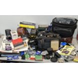Mixed photographic equipment to include a Nikon Finepix camera, camera carry bags, camera straps,