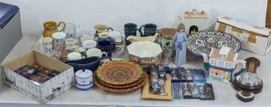A mixed lot to include collectors spoons, glassware, collectors teapots, barometer and other items