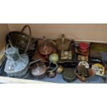 Mixed metalware to include a kettle, vintage lanterns, fire irons and other items Location: