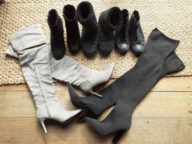 Modern ladies shoes and boots to include a pair of black Ugg boots, size 5.5 and a pair of black