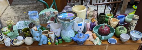 A mixed lot of Art Deco and later ceramics to include Sylvac face pots, Chameleon ware teapot, Melba