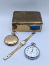 A Walthan gold plated full hunter pocket watch, an OMD pocket watch and a ladies Rotary wristwatch