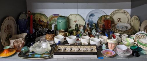 A mixed lot of ceramics and glassware to include Carlton Walking ware cups, and a jug, Shelley