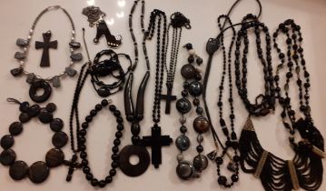 Late 20th Century and later black and grey bead, stone and resin costume jewellery to include a J.