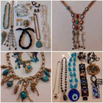 Late 20th Century costume jewellery to include a Monet gold tone necklace with blue and purple