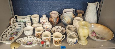 Mixed ceramics to include Dresden, KPM, Crown Derby, Royal Worcester, Royal commemorative mugs,