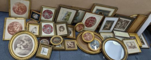 Mixed pictures and frames to include 19th century and later engravings depicting classical ladies in