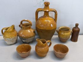 A selection of earthenware pots/jars to include a 19th century French wine amphora jar Location:
