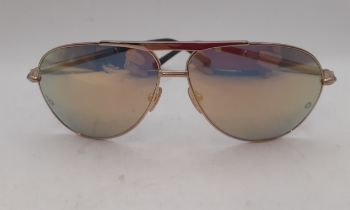 Mont Blanc- A pair of gold tone metal framed sunglasses with gold mirrored lenses together with an