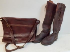 A pair of chestnut brown leather Spanish riding boots with rubber soles by the Really Wild Company