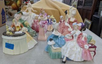 Eleven Royal Doulton figures to include: Meditations, two figures titled Dinky Do Rose, River Boy,
