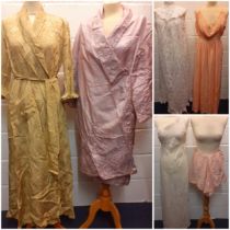 Mid 20th Century ladies dressing gowns and nightdresses A/F to include a lilac silk Oriental