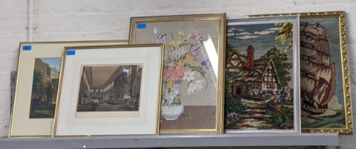 A group of five pictures to include a print of the Adelphi Terrace (originally by Daniel Turner),