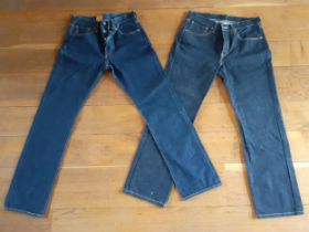 Two pairs of unworn Original Levi 501 blue straight-leg jeans, sizes 30"W x 32" Leg, button