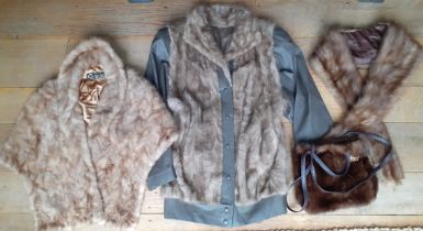 A group of vintage fur clothing to include a Greek taupe leather and fur jacket 38" chest x 31"