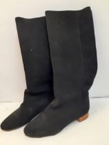 Chloe - a pair of black suede boots having a wooden block heel, size 39 Location: