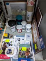 A mixed lot of horseracing memorabilia to include autographed ephemera, mugs, prints, some unframed,