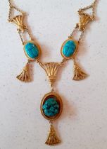 Christian Dior-A vintage Egyptian Revival inspired gold tone and turquoise cabochon scarab
