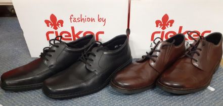 Rieker - Two pairs of new gent's shoes comprising a pair of brown lace-up shoes, and a pair of black