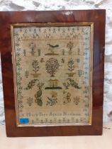 An 1843 sampler worked by Mary Shee, aged 12, depicting a central tree and house amongst flora and