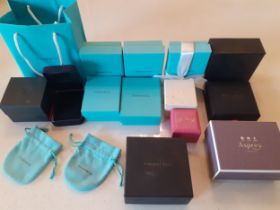 A quantity of branded empty jewellery boxes and pouches to include Tiffany, Asprey and Theo Fennell.