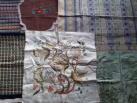 Vintage textiles to include wool cross-stitch and crewel work together with partial dressmaking