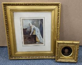 Two pictures to include a miniature oil on panel after Rembrandt title 'Rembrandt's son Titus' by