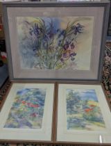 Gillian McDonald - A watercolour entitled 'Iris Cascade 1', 73cm x 55cm, together with two signed