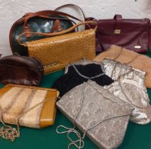 A quantity of vintage evening bags to include a German AP Model silver coloured bead example