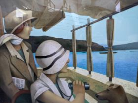 A large framed and glazed Fabio Hurtado limited edition print depicting a pair of ladies looking out
