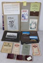 A mixed lot to include a 1946 Trolleybus & Tram map, 1951 Bus map, three animated portrait booklets,