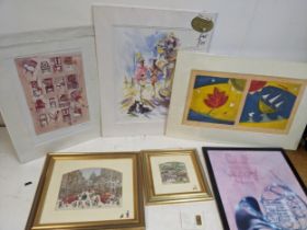 Pictures to include Diane Elson, Fleet Street, and a view of a house, watercolours, and various