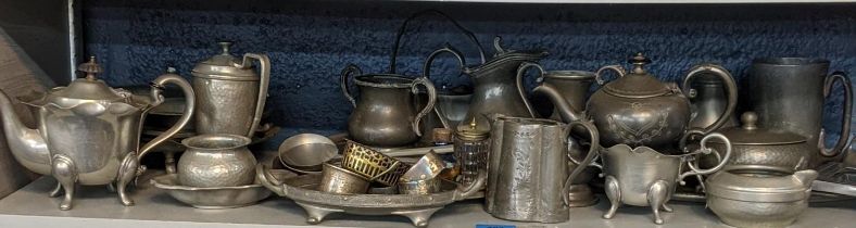 Mixed pewter to include napkin rings, teapots, candlesticks, dishes and other items Location: 9:3