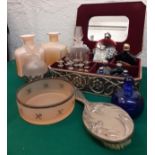 A collection of late 20th Century dressing table scent bottles to include 6 small Egyptian glass