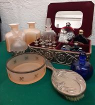 A collection of late 20th Century dressing table scent bottles to include 6 small Egyptian glass