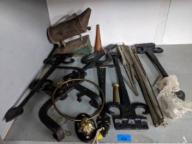 A vintage Bee smoker, wrought iron door furniture, music stand and other items Location: