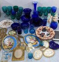 A mixed lot to include Sevres style painted plaques ornate gilt metal French frame, Tiffany