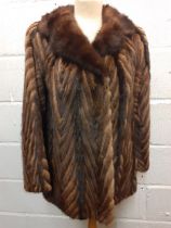 A vintage Ross Furriers of Leeds tri-colour mink tail jacket in a chevron pattern 29" long x 36"