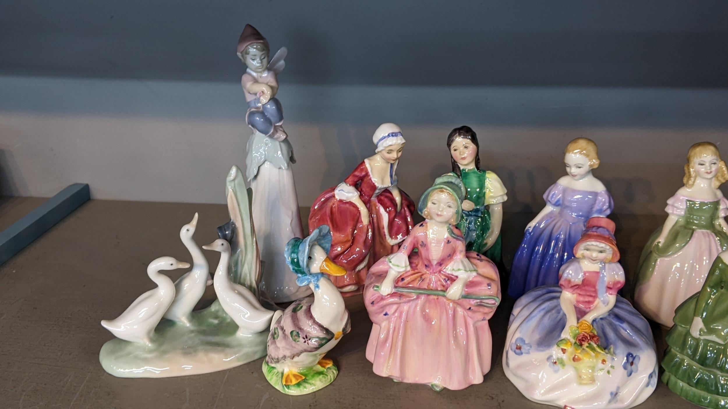 Mixed porcelain figures and ornaments to include eight Royal Doulton figures, Beswick Jemima - Image 3 of 3