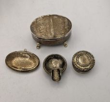 Mixed silver and white metal to include a Birmingham 1942 pillbox, together with a 1000 Reis 1898