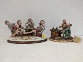 Two Capodimonte figure groups to include Pinocchio by Cazzola and The Cheats card game by Bruno