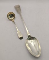 A silver sauce ladle hallmarked Newcastle 1837, 33.5g, together with a silver plated fiddle