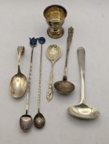 Mixed silver and white metal to include a silver eggcup, Continental sterling spoons stamped 900