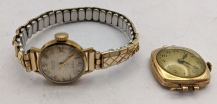 Two early 20th century ladies wristwatches one without a strap stamped 9ct Location: