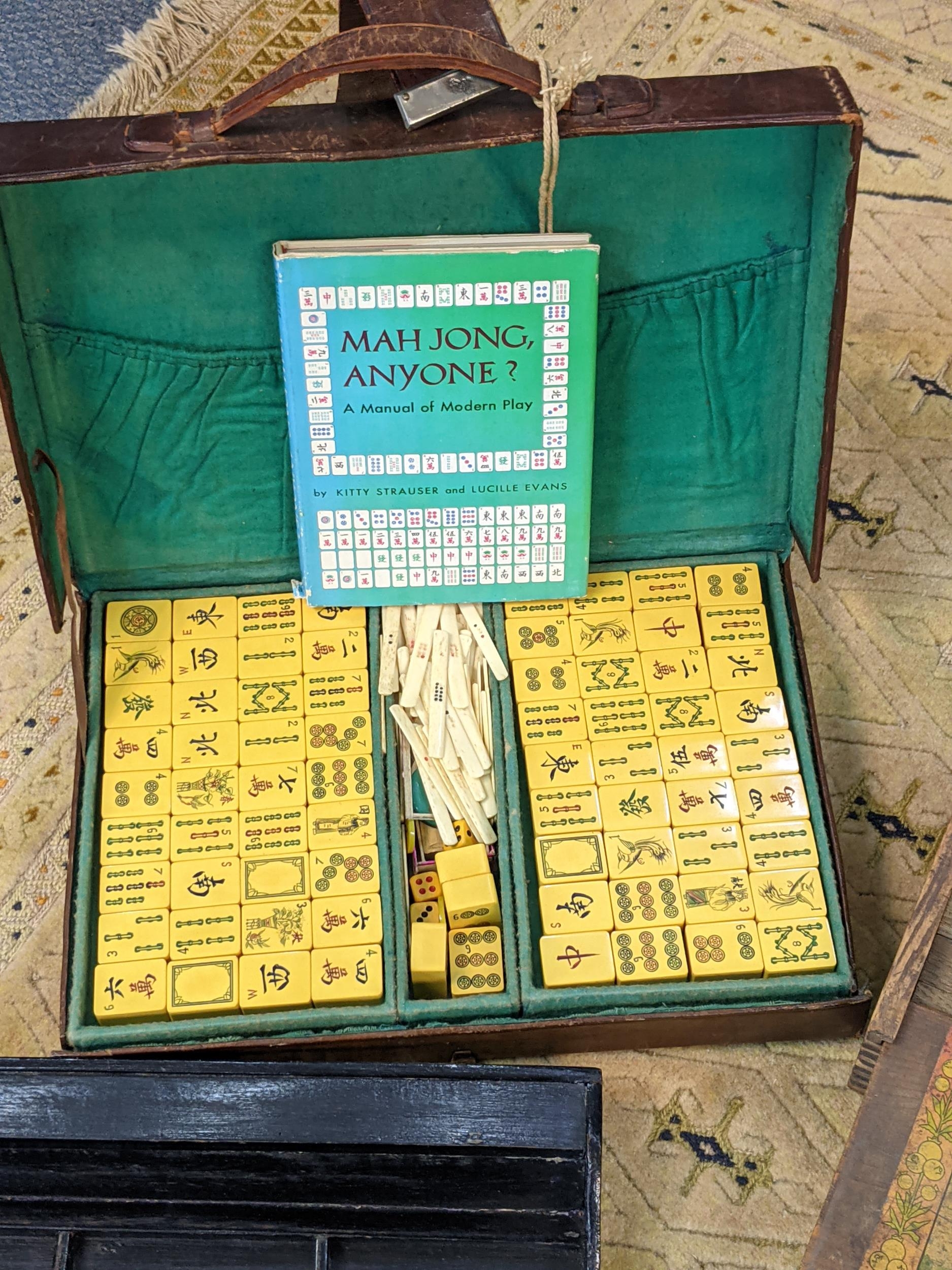 A cased Mah Jong set together with a Mah Jong book manual and others, Location: - Image 2 of 6