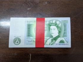 £100 of £1 notes approximately eighty five of one run and fifteen of another run, DX36, 645001 -