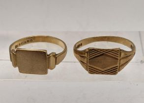 Two 9ct gold gents signet rings, total weight, 6.2g, Location: