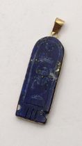 A yellow metal and Lapis Lazuli Egyptian hieroglyphics pendant 4.7g Location: